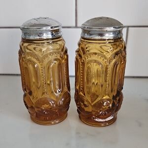 Vintage Amber Glass Salt & Pepper Shakers